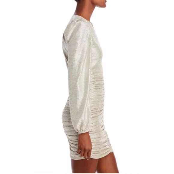 Spring & Mercer Metallic Silver Long Sleeve Sheath Cocktail Party Dress L NWT - Picture 2 of 11